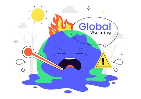 Global Warming Vector Illustration Featuring a Melting or Burning Planet Ea.. Stock Illustration