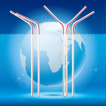 Global warming,The water level rises.Suction tube inserted in the water. Stock Illustration