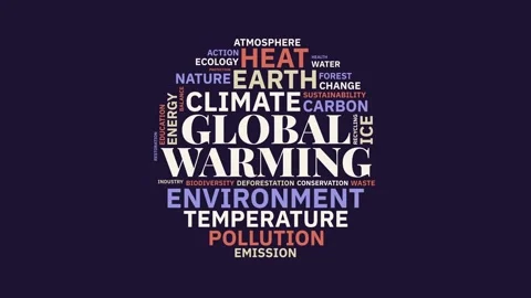 Global Warming Word Cloud Animation on Dark Background Stock Footage 343780109