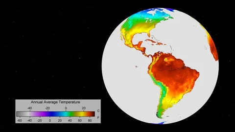 Global warming world map showing the annual average temperature of the world. Stock Footage 105021756