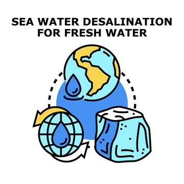 Global water desalination process transforming ocean into drinkable liquid Stock Illustration