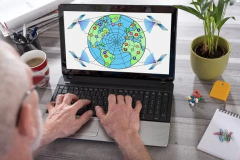 Global web network concept on a laptop screen 스톡 사진