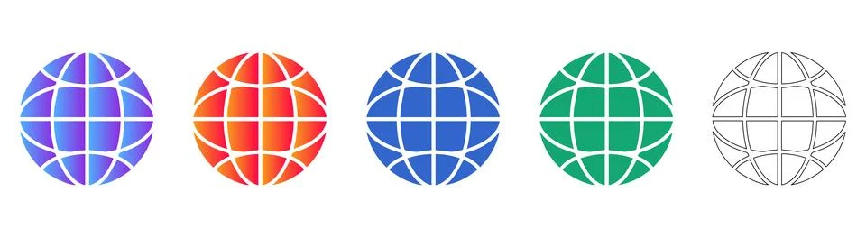 Global Web Network Sphere Icons Set Stock Illustration
