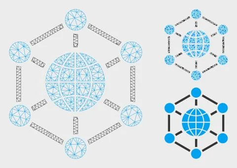Global Web Vector Mesh 2D Model and Triangle Mosaic Icon 스톡 일러스트