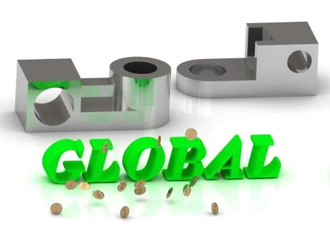 GLOBAL- words of color letters and silver details on white background.. Stock Illustration