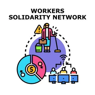 Global workers solidarity network connecting diverse workforce Stock Illustration