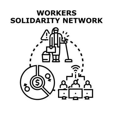 Global workers solidarity network connecting diverse workforce Stock Illustration