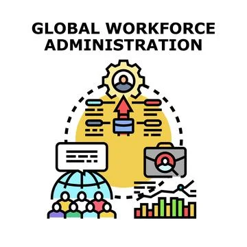 Global workforce administration concept managing international human resource Illustrazione stock