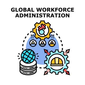 Global workforce administration managing international business operations Stock Illustration