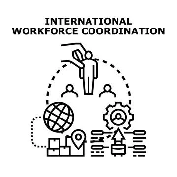 Global workforce coordinating business logistics and human capital Stock Illustration