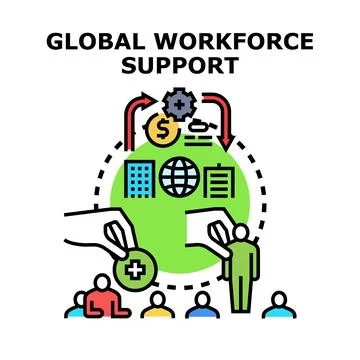 Global workforce supporting employees with social care benefits Stock Illustration