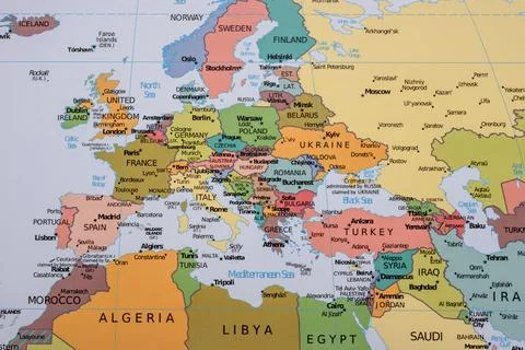 A global world map as a backdrop for themes of trips, travel, hiking, or re.. Stock Photos