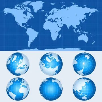 Global world map blue Stock Illustration