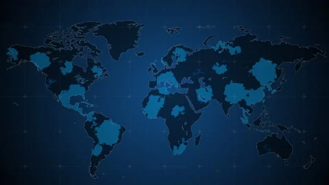 The global world map is filled with blue dots. Video stock 221624087