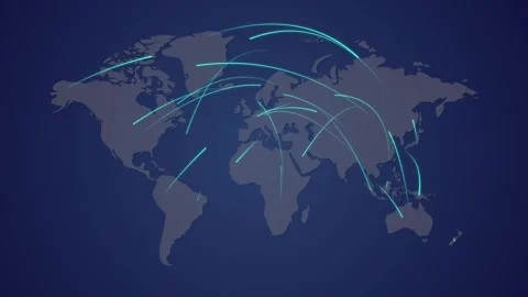Global World Map with Glowing Data Connections and Light Trails Vídeo Stock 340557542