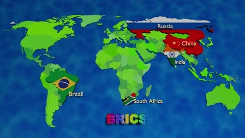 Global world map of ten BRICS countries appearing one by one Stock Footage 314827367