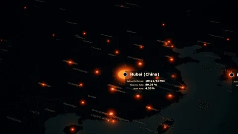 Global world map of worldwide situation with coronavirus covid 19. Red colored Stock Footage 128464564