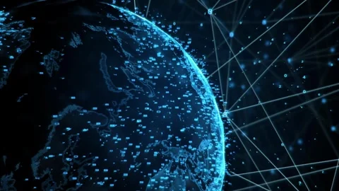 Global world network and telecommunication on earth Internet connection line 3D 库存影片 334652533