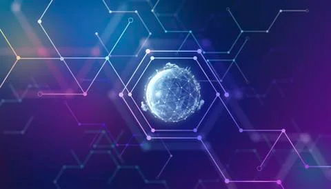 Global world network polygon lines and dots connection. Stock Illustration