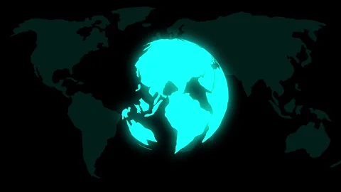 Global world planet animation tracks internet communication data over dark .. Stock Footage 340998881