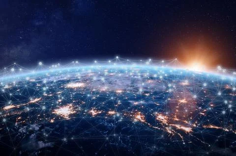Global world telecommunication network connected around planet Earth, inter.. Illustration