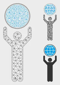 Globalist Vector Mesh Carcass Model and Triangle Mosaic Icon Stock Illustration