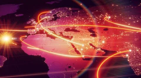 Globalization and communication concept. Earth and luminous rays. 3d renderin Stock Illustration