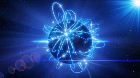 Globalization and communication concept. Earth and luminous rays. 3d renderin Illustrazione stock