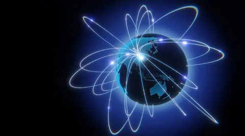 Globalization and communication concept. Earth and luminous rays. 3d renderin Stock Illustration