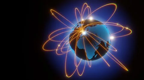 Globalization and communication concept. Earth and luminous rays. 3d renderin Stock Illustration