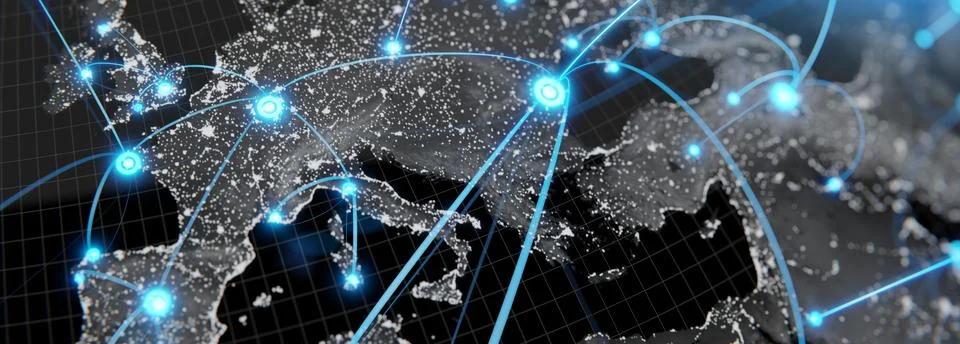 Globalization and communication concept. Earth and luminous rays. 3d renderin Stock Illustration