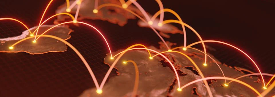 Globalization and communication concept. Earth and luminous rays. 3d renderin Stock Illustration