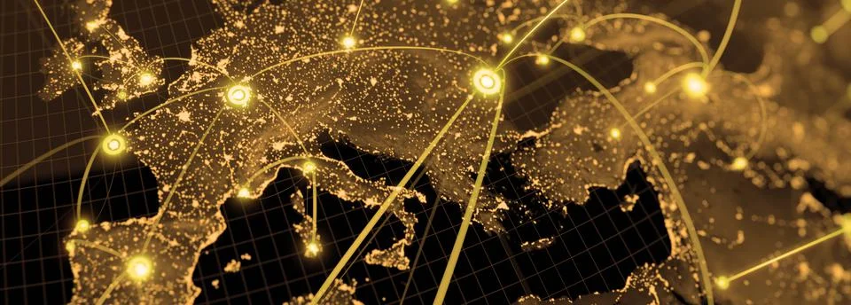 Globalization and communication concept. Earth and luminous rays. 3d renderin Stock Illustration