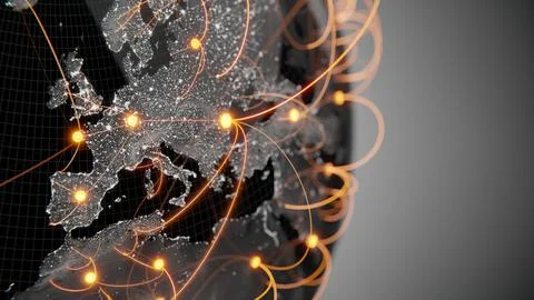 Globalization and communication concept. Earth and luminous rays. 3d renderin Stock Illustration