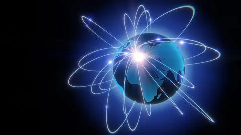 Globalization and communication concept. Earth and luminous rays. 3d renderin Stock Illustration