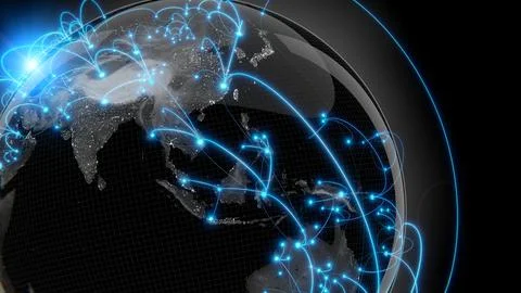 Globalization and communication concept. Earth and luminous rays. 3d renderin Stock Illustration