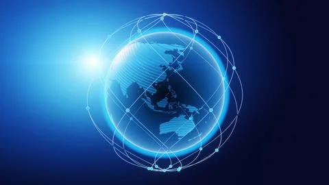 Globalization and communication concept. Earth and luminous rays. 3d renderin Illustrazione stock