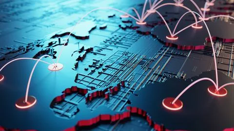 Globalization and communication concept. Earth and luminous rays. 3d renderin Stock Illustration