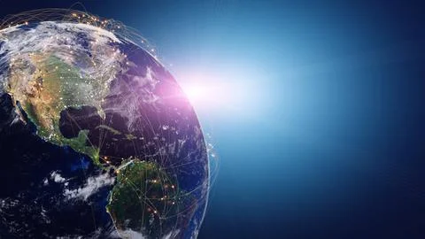Globalization and communication concept. Earth and luminous rays. 3d renderin Stock Illustration