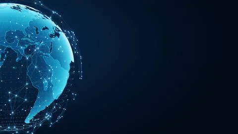 Globalization and communication concept. Earth and luminous rays. 3d renderin Stock Illustration
