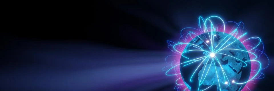 Globalization and communication concept. Earth and luminous rays. 3d renderin Stock Illustration