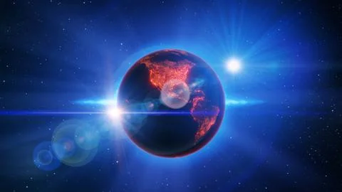 Globalization and communication concept. Earth and luminous rays. 3d renderin Stock Illustration