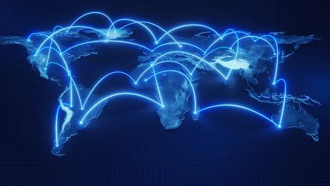 Globalization and communication concept. Earth and luminous rays. 3d renderin 스톡 일러스트