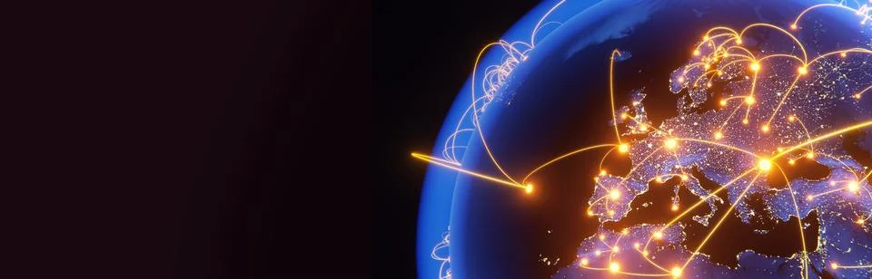 Globalization and communication concept. Earth and luminous rays. 3d renderin Stock Illustration