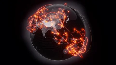 Globalization and communication concept. Earth and luminous rays. 3d renderin Stock Illustration