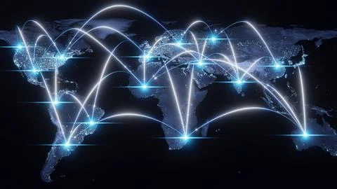 Globalization and communication concept. Earth and luminous rays. 3d renderin Stock Illustration