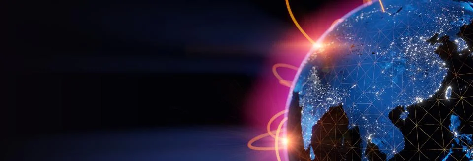 Globalization and communication concept. Earth and luminous rays. 3d renderin Stock Illustration
