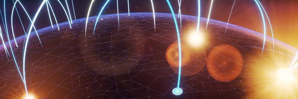 Globalization and communication concept. Earth and luminous rays. 3d renderin Stock Illustration