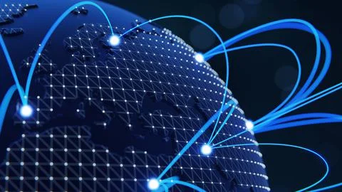 Globalization and communication concept. Earth and luminous rays. 3d renderin Stock Illustration