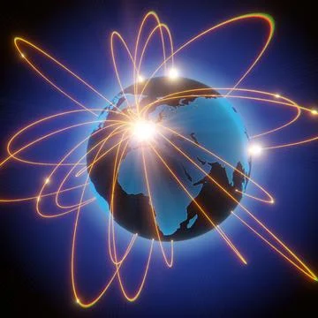 Globalization and communication concept. Earth and luminous rays. 3d renderin Stock Illustration